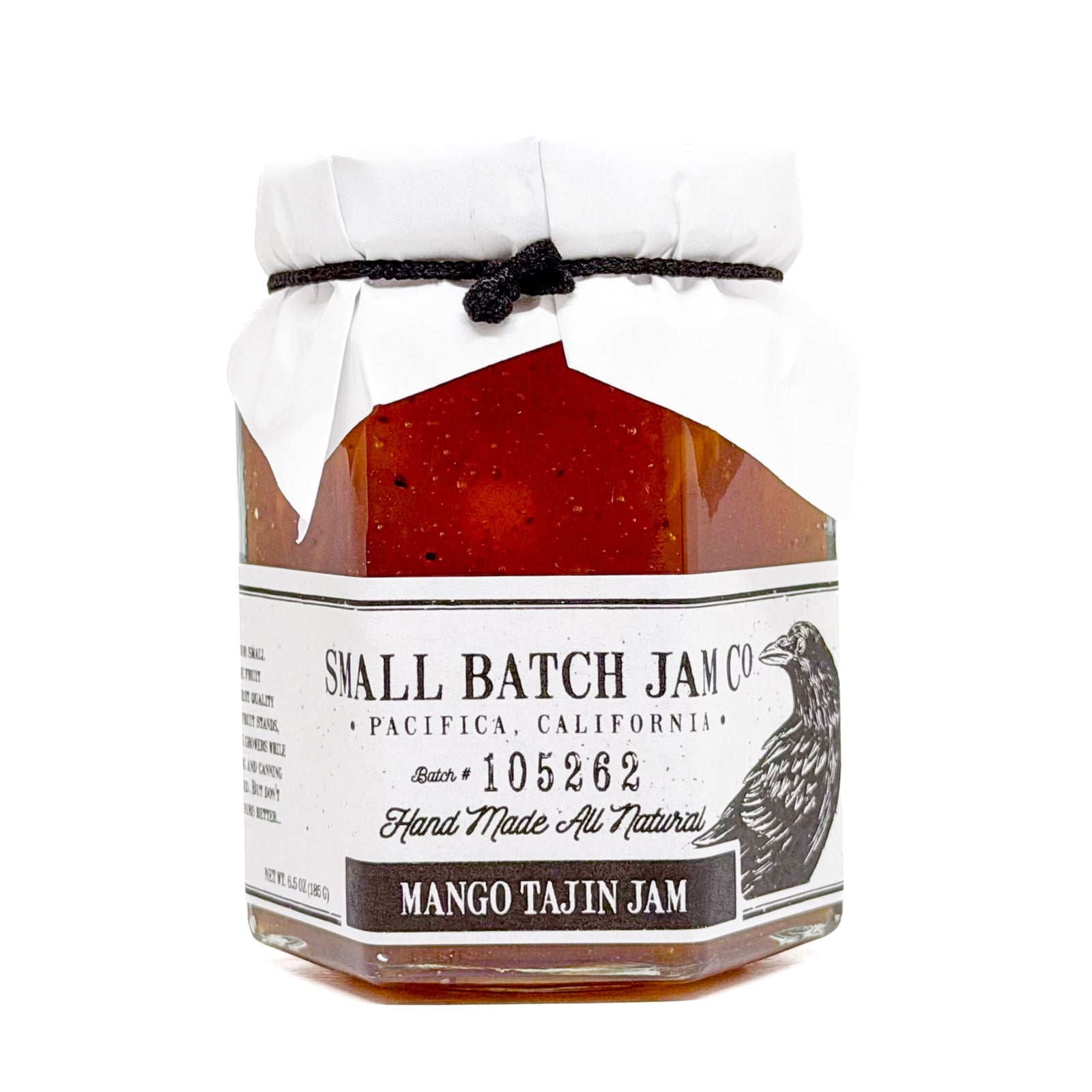 Jar of Small Batch Jam Co. Mango Tajin Jam on a white background